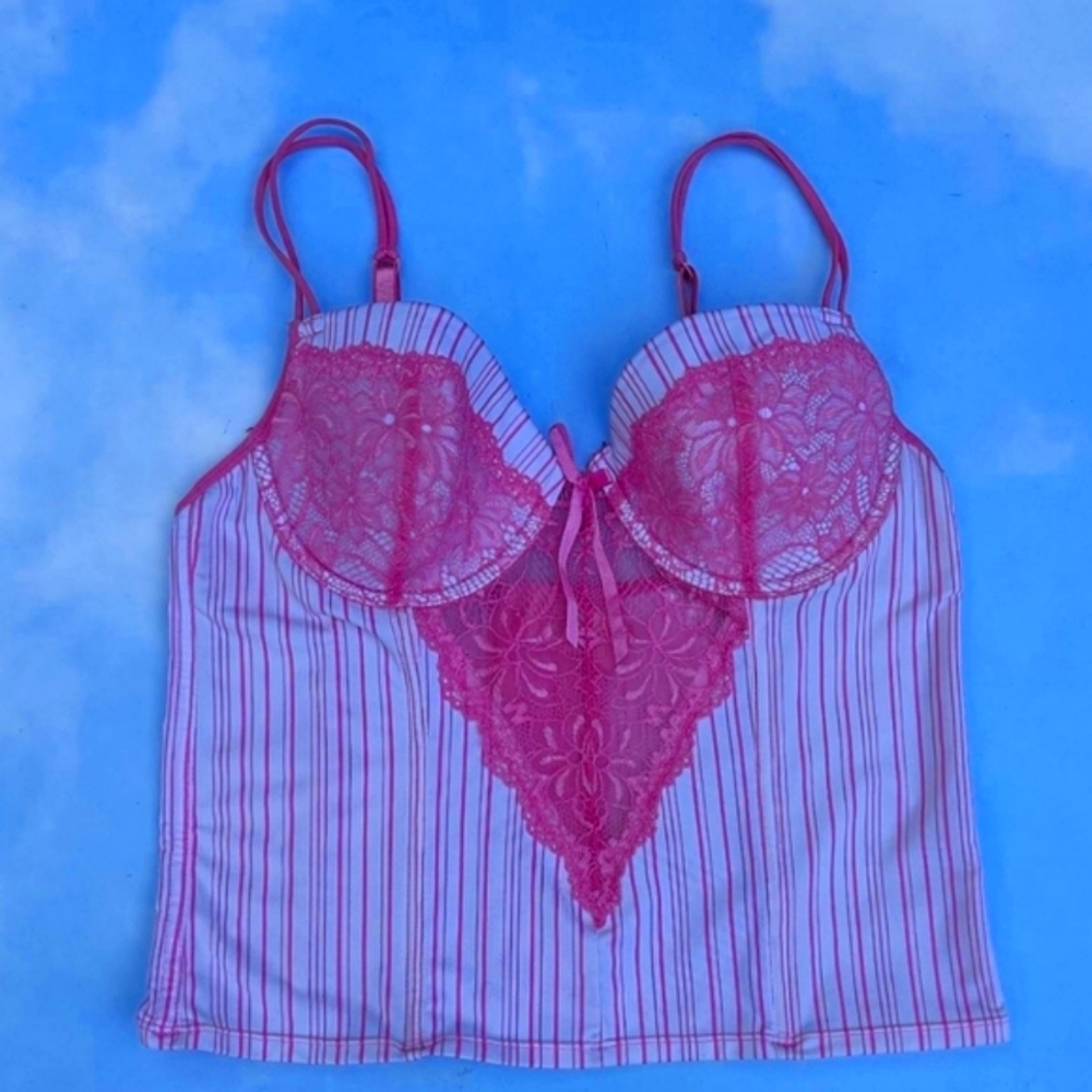 Pink Y2K Corset Top Pinstripe Bustier Club Lingerie Top